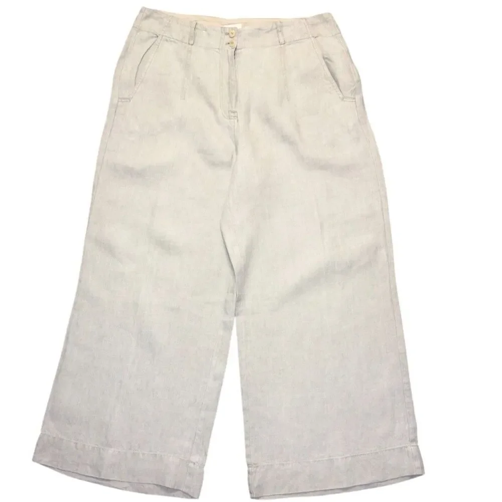 Poetry Women's 100% Linen High-Waisted Wide leg Pockets Beachy Sz: 14